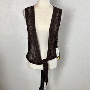 1098 Sweaterworks Brown Knit Tie-Front Beaded Vest. SzXL